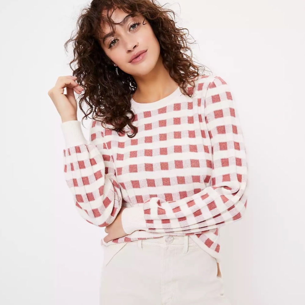 🆕 Loft Gingham Sweater in Rosy Grapefruit
